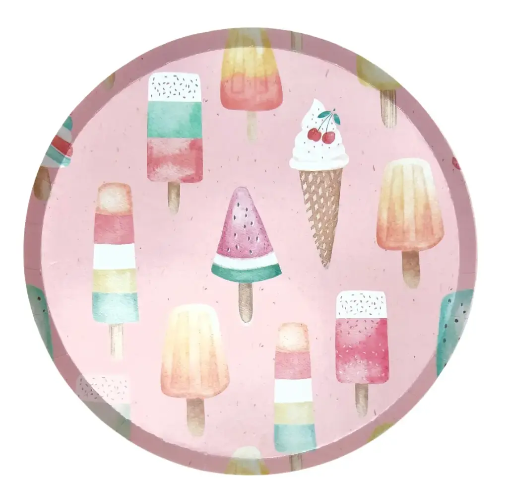 Assiettes rondes motifs glaces x10