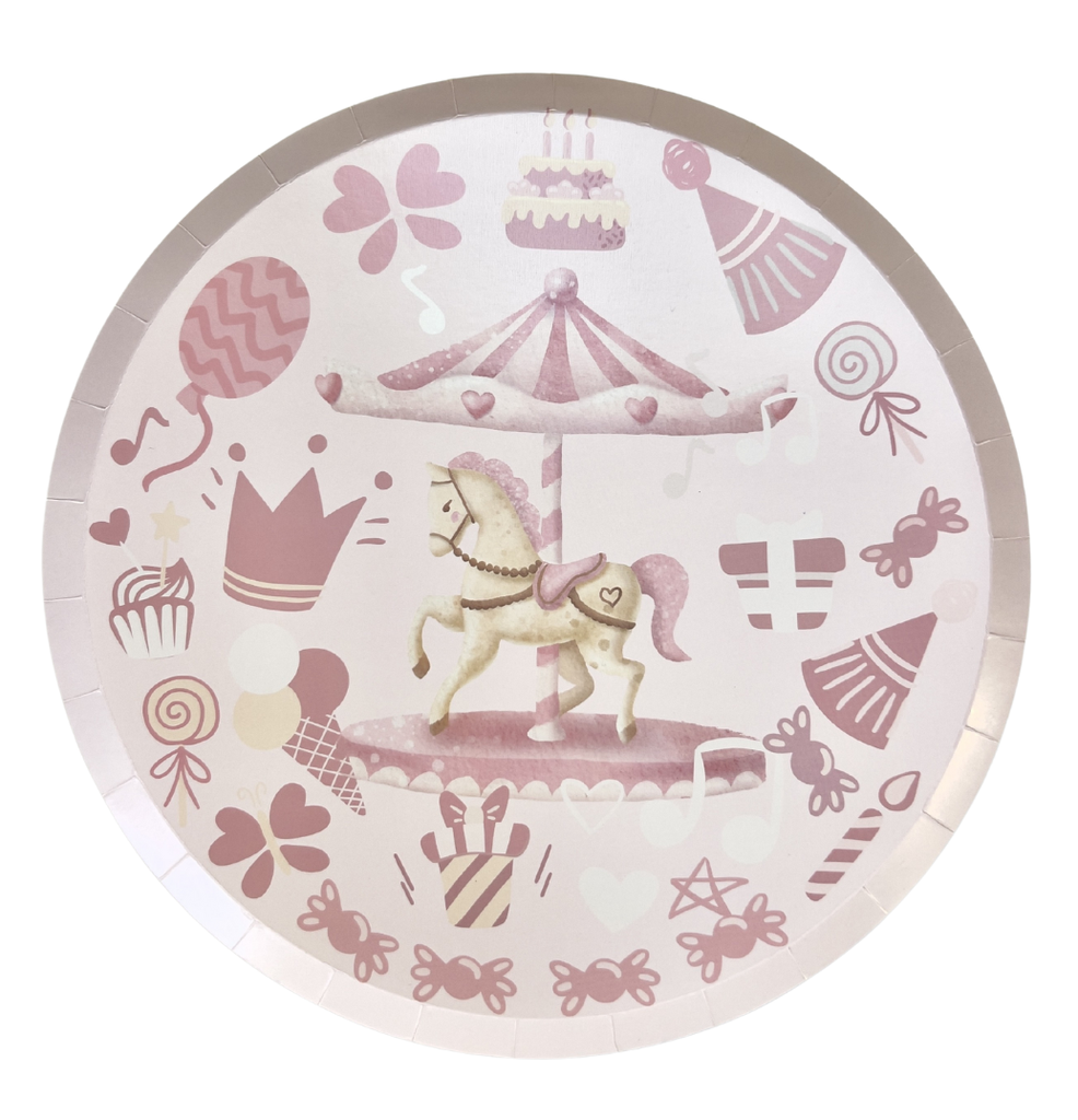 Assiettes rondes motifs carrousel et décoration x10