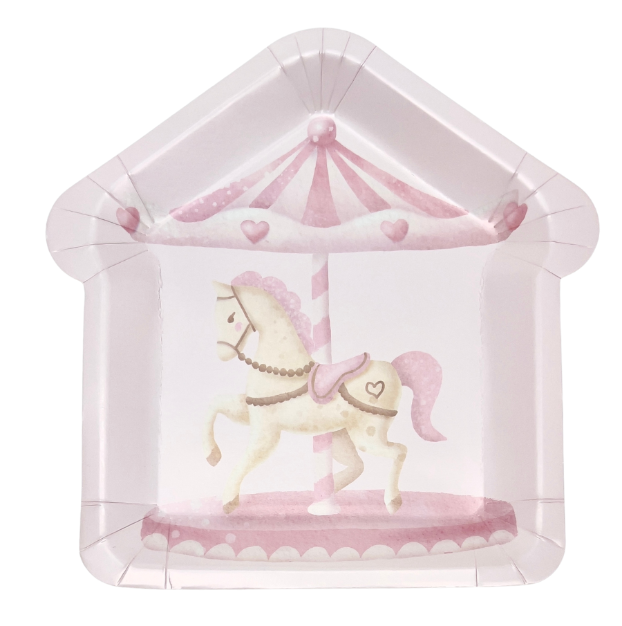 Assiettes forme maison motif carrousel x10