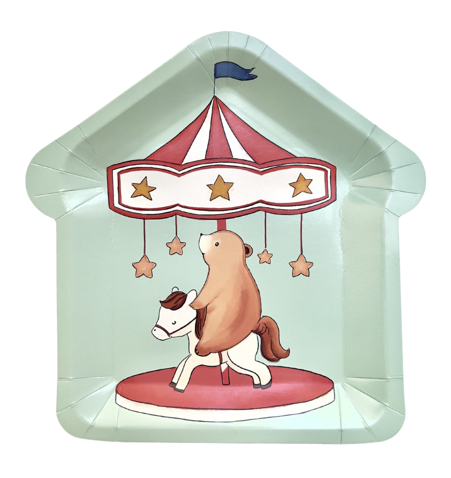 Assiettes forme maison motif carrousel x10