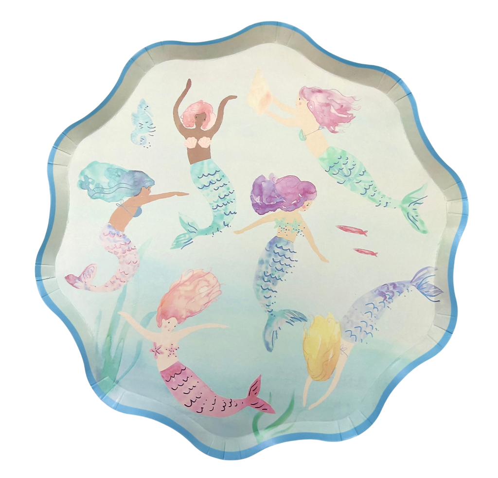 Assiettes contour ondulé motifs sirènes x10