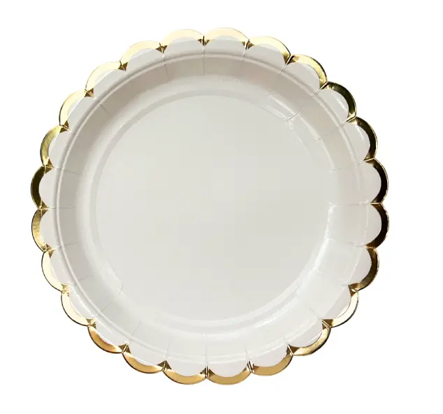 Lot de 10 assiettes à dessert rondes bord ondulé uni