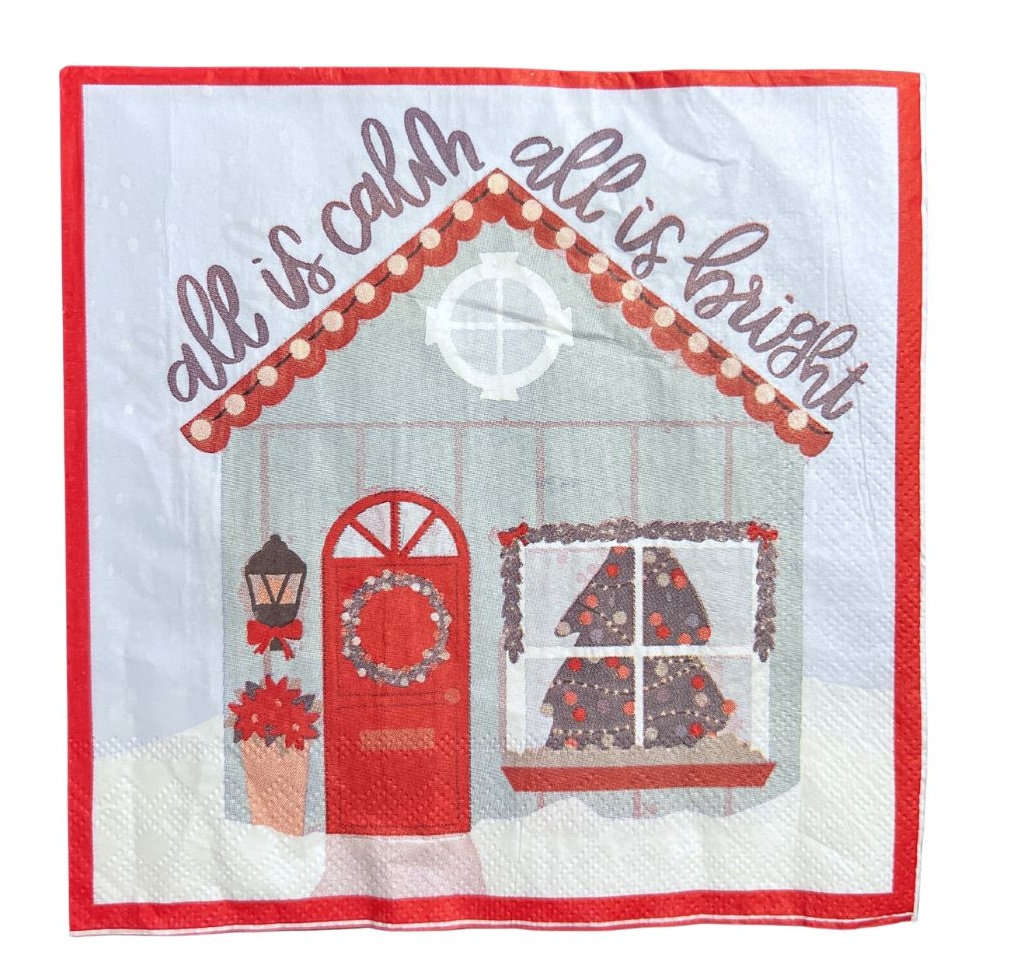 Serviette de table noël motifs maisons et décorations x20
