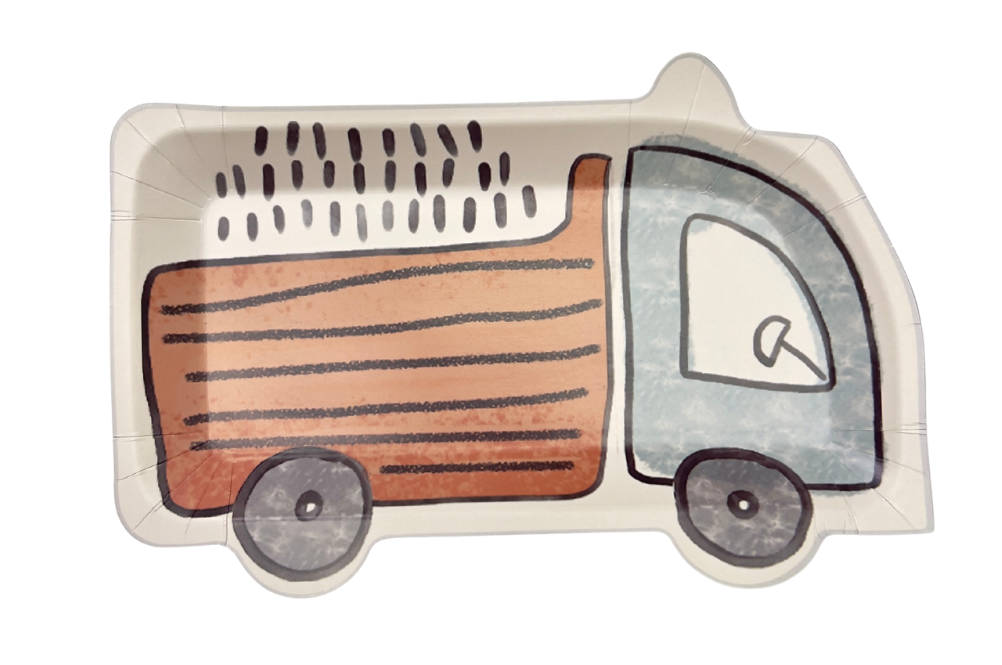 Assiettes à dessert forme camion imprimé x10