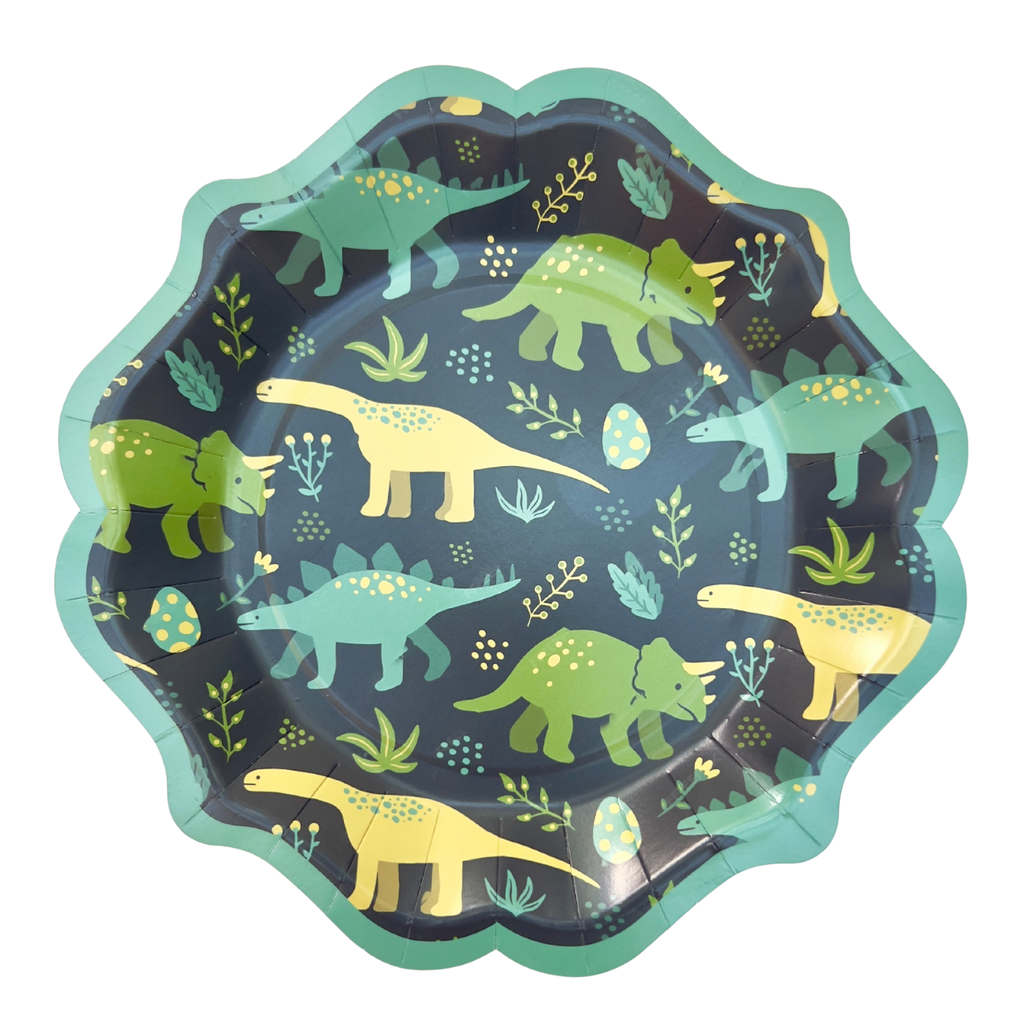 Assiettes bords festonnés et ondulés motifs dinosaures x10