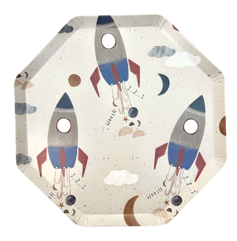 Assiettes octogonales motifs fusées x10