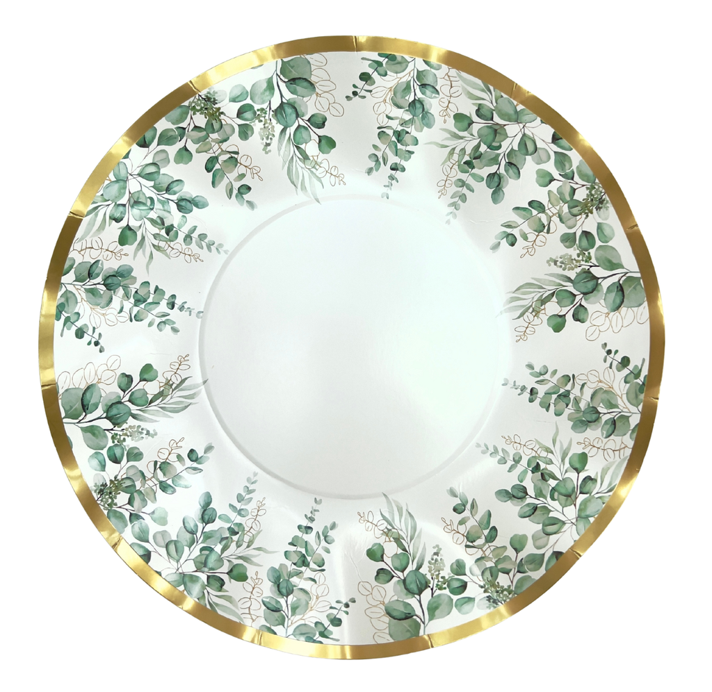 Assiettes rondes bord festonné et ondulé motif feuillage x10