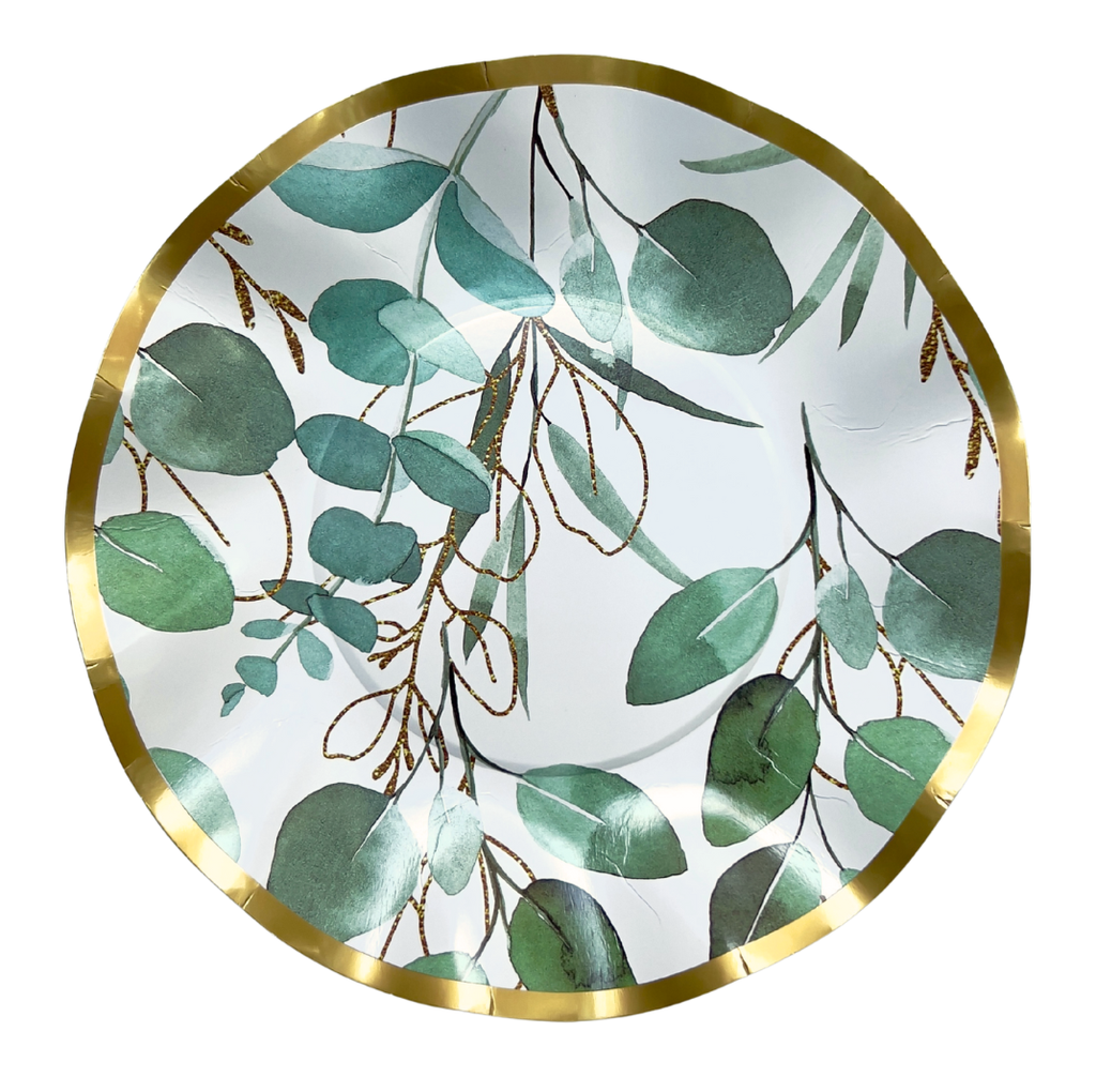 Assiettes à dessert rondes bord festonné et ondulé motif feuillage x10