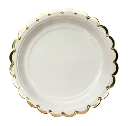 Lot de 10 assiettes à dessert rondes bord ondulé uni