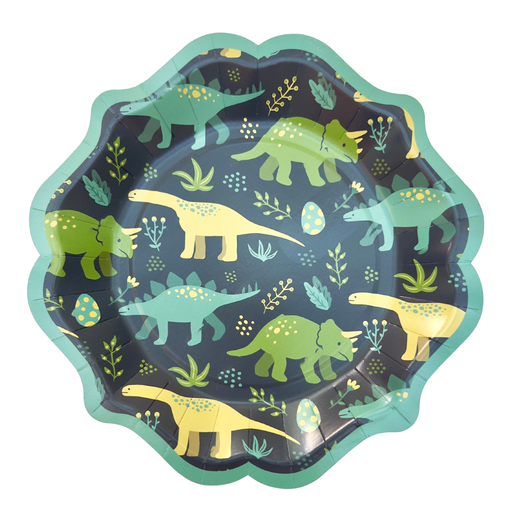 Assiettes bords festonnés et ondulés motifs dinosaures x10